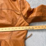 Hinge 100% Leather Jacket Womens Small Tan Brown Zip Up Ruched Collar Peplum Photo 8