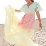 Ivy City Pastel Ombre Tiered Maxi Wrap Dress Cottagecore Spring Dress Sz S/M Pink Photo 0