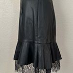 Who What Wear Black Faux Leather Mini Skirt with Ruffle Lace Hem Photo 4