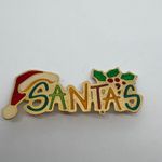 Vintage Santa's Hat Holly Christmas Pin Brooch Gold Tone Holiday Festive Photo 3