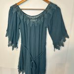 ASTR  The Label Boho Teal Blue Lace Belted‎ Fringe Romper Small Photo 1