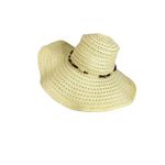 STRAW BIG RIM HAT W/ BEADS Beige Tan Summer Beach Boho Photo 1