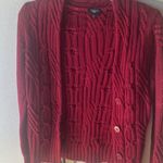 Talbots Cherry Red Knit heavyweight cardigan Sweater petite small Photo 0