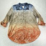 Chico's Shirt Womens 2 (Large) Oversized Ombre Tile Sheri button up roll tab Photo 0