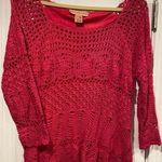 Bandolino  Size L Pink Crochet 3/4 Sleeve Ramie Blend Top 3/4 Sleeve Scoop Neck Photo 0