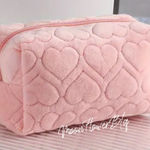 Cute Fuzzy Heart Cosmetic Makeup Bag Pink Photo 0