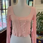 Halara NWT Pink Ruffled Long Bell Sleeve Cropped Top Photo 0