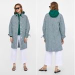 ZARA  Women's Green and Blue Checkered Plaid Trench Coat Sz L Photo 1