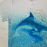 Sea World women's size small dolphin mandala glitter short sleeve shirt blue whi Photo 3