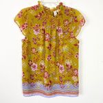 Joie  Mustard Yellow & Red Floral Swiss Dot Cap Sleeve Blouse Top Shirt Size M Photo 2