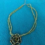 Stone Double Strand Floral Statement Necklace Flower Green Gunmetal Bright Heavy Photo 0