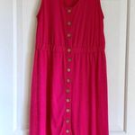 Women’s Small Casual Sleeveless Button Down Elastic Waist Swing Dress Pockets Pink Photo 7