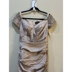 La Femme  Champagne Beaded Off Shoulder Ruched Satin Mermaid Gown Dress 6 = S Photo 7