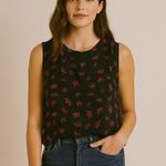 Piamita Loulou Graphic Crown Print Silk Sleeveless Blouse Red Black Large Luxury Photo 0