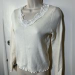 Cream Sweater with Lace Trim White Size M Photo 1