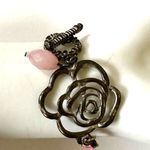 pink ribbon silver tone flower bracelet Photo 1