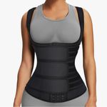 NWT Medium Women’s Latex Waist Trainers Vest Corset 3 Belts Hooks Steel Bones Black Photo 0
