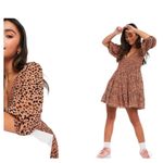 ASOS DESIGN shirred mini tiered smock dress with v neck in spot print Size 6 Photo 3