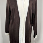 Misook Exclusively Womens Size M Open Front Brown White Trim Cardigan Business Photo 0