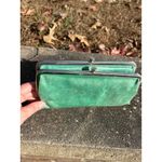 Hobo Green Leather Kiss Lock Double Clutch Wallet Organizer Distressed Photo 1