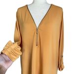 Zenana  Mustard Yellow Zip V Neck 3/4 Ruched Sleeve Tunic Plus Size 1X Stretch Photo 2