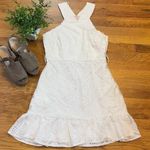 Ciebon Women Medium White Lace Patchwork Floral Criss Cross High Neck Mini Dress Photo 0