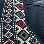 Madewell Boho Aztec Top Womens Black Short Sleeve Embroidered relaxed fit Large Photo 4