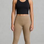 Alo Yoga  Moto Leggings Sculpt High Waist Ribbed‎ Panels Athletic Tan Size S Photo 0