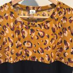 Sew In Love Small Abstract Antelope Animal Print Short Sleeve Blouse Top Gold Photo 3