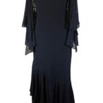 David's Bridal formal sleeveless long navy beaded tiered dress with shawl size 4 Photo 7