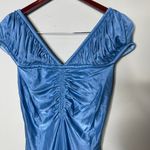 Paco Rabanne Blue Metallic Puff Sleeve Ruffle Hem Mini Party Dress sz 42 10 Photo 6