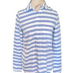 J.Crew  Womens Blouse Shirt Mid Button Sz 2 Camp Popover In Bar Stripe Blue Coast Photo 0