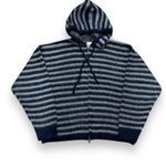 WEEKEND SEOUL Unisex Striped Fuzzy Knit Full Zip Hoodie Oversized Blue Size XL Photo 8
