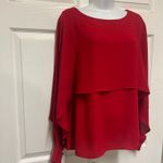 DKNY Red Long-Sleeve Crewneck Cape Blouse Photo 7