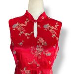 Vintage 90s All That Jazz Red Floral Brocade Cheongsam Maxi Dress Elegant Asian Photo 3