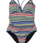Coastal Blue  NWT One Piece Swimsuit V-Neck Colorful Beach Vacation Sz XL 16/18 Photo 0