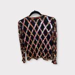 Vintage Sweelo Sequin Jacket Multicolor Diamond Pattern Party Top S Black Photo 1
