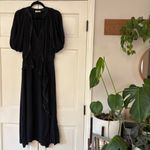Ulla Johnson  Leah Dress Noir Black Midi Puff Sleeve Contrast Trim Size 10 Tie‎ Photo 6