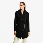 Halogen Asymmetrical Zip Boiled Wool Blend Black Coat Size M Photo 5
