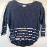 Lou & grey Women's Striped Curved Hem Batwing 3/4 Sleeve Top Navy Blue Small Photo 0