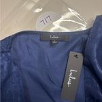 Lulus  So Splendid Navy Blue Satin Long Sleeve Wrap Dress Size Large New Photo 6