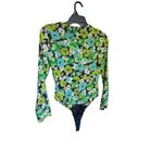 ZARA NWOT. Draped Floral Blue Green Long Sleeve Cut Out Bodysuit M Photo 3