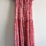 Mango  Ruched off shoulder Floral Pink Boho Dress Slit Size 4 Photo 9