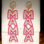 SPARKLE “MAMA” EARRINGS DANGLE/DROP PINK / PEARL DETAIL Photo 0