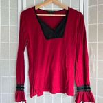 August Silk long sleeve bell sleeve silk cotton blend top size large red black Photo 0