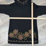 Victoria Jones Vintage 90s Floral Beaded Cowl Neck Tunic Sweater Black Medium Photo 9