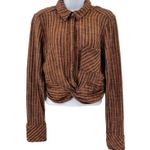 Free People Lust for Life Striped Long Sleeve Twist Crop Top Shirt Medium Photo 0