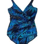 MiracleSuit  Tropical Blue Gold Foil Palms Print Design One Piece Swimsuit Sz 14 Photo 0