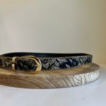 Vintage 90s Gold & Black Vegan Leather Floral Lace Beaded Trim Belt Size Large Photo 1