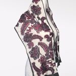 Vintage Floral Print Wool Blend Rectangle Scarf Gray Red White Multiple Photo 4